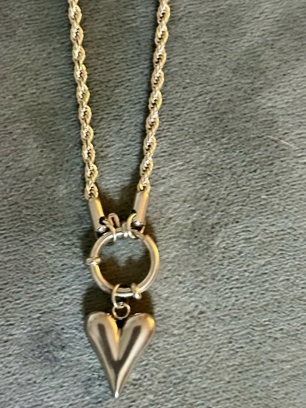 Silver Rope Chain Necklace with Heart Pendant